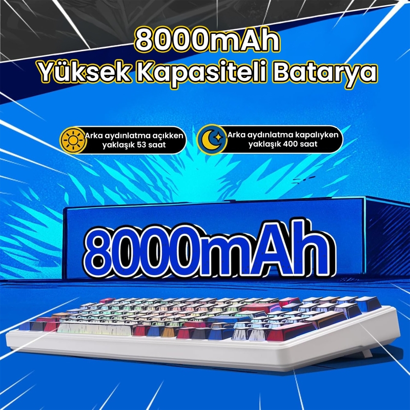 Aula F99 3 Modlu RGB Hot Swap Mekanik GrayWood V3 Switch Kablosuz Makrolu Klavye Comic - 5