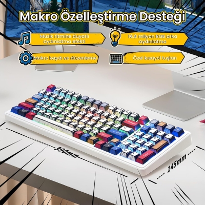 Aula F99 3 Modlu RGB Hot Swap Mekanik GrayWood V3 Switch Kablosuz Makrolu Klavye Comic - 6