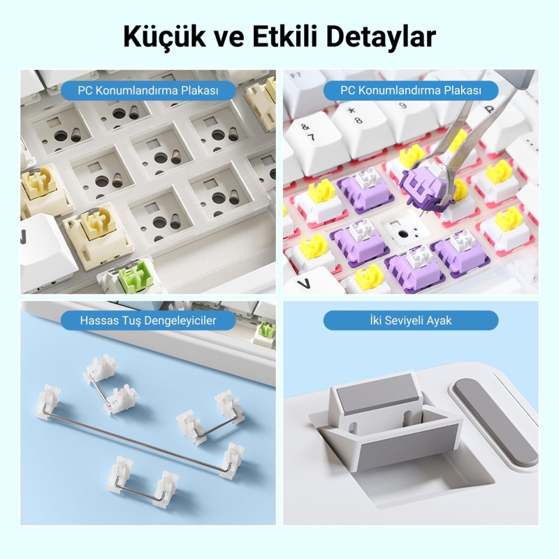 Aula F99 3 Modlu RGB Hot Swap Mekanik Linear GrayWood V3 Switch Kablosuz Makrolu Klavye Lila - 5