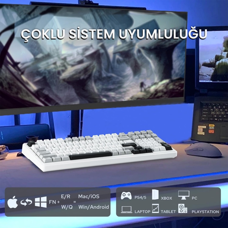 Aula F99 3 Modlu RGB Hot Swap Mekanik Reaper Switch Kablosuz Makrolu Klavye Gri - 7