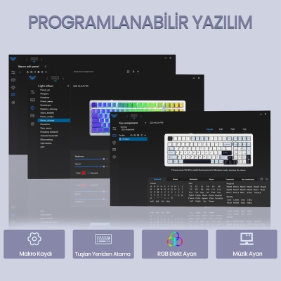 Aula F99 3 Modlu RGB Hot Swap Mekanik Reaper Switch Kablosuz Makrolu Klavye Lacivert - 7