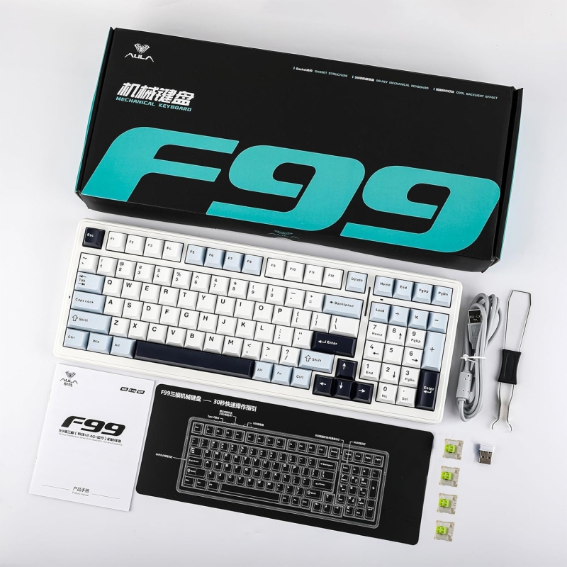 Aula F99 3 Modlu RGB Hot Swap Mekanik Reaper Switch Kablosuz Makrolu Klavye Lacivert - 11