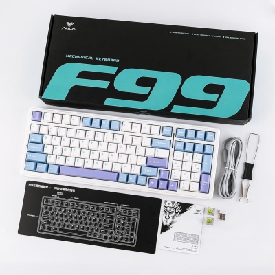 Aula F99 3 Modlu RGB Hot Swap Mekanik Reaper Switch Kablosuz Makrolu Klavye Mavi - 11