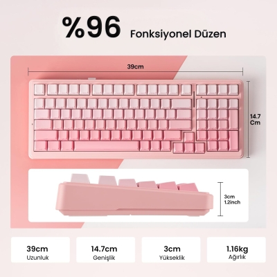 Aula F99 Mekanik RGB Dream Sakura Switch 3 Modlu Kablosuz Makrolu Hot Swap Klavye Gradyan Pembe - 7