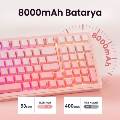 Aula F99 Mekanik RGB Dream Sakura Switch 3 Modlu Kablosuz Makrolu Hot Swap Klavye Gradyan Pembe - 4