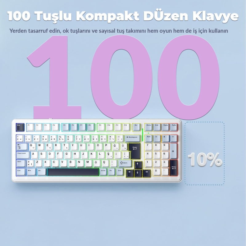 Aula F99 Mekanik RGB GrayWood V4 Switch 3 Modlu Kablosuz Makrolu Hot Swap Türkçe Q Klavye Lacivert - 8