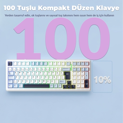 Aula F99 Mekanik RGB GrayWood V4 Switch 3 Modlu Kablosuz Makrolu Hot Swap Türkçe Q Klavye Lacivert - 8
