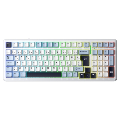 Aula F99 Mekanik RGB GrayWood V4 Switch 3 Modlu Kablosuz Makrolu Hot Swap Türkçe Q Klavye Lacivert - Aula