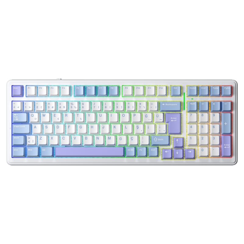 Aula F99 Mekanik RGB GrayWood V4 Switch 3 Modlu Kablosuz Makrolu Hot Swap Türkçe Q Klavye Mavi - 1