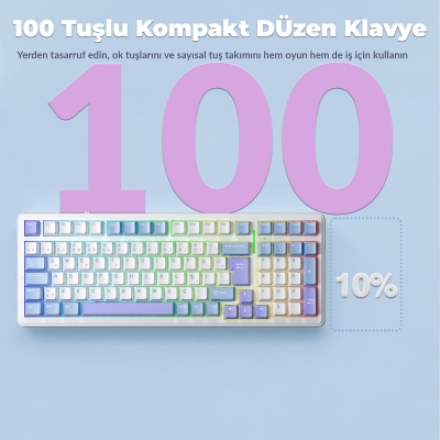 Aula F99 Mekanik RGB GrayWood V4 Switch 3 Modlu Kablosuz Makrolu Hot Swap Türkçe Q Klavye Mavi - 8