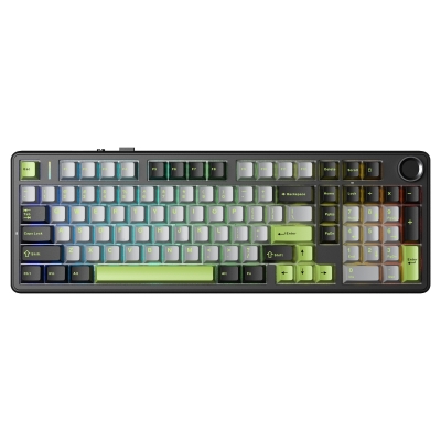 Aula F99 Pro 3 Modlu RGB Hot Swap Mekanik GrayWood V3 Switch Kablosuz Makrolu Klavye Yeşil - Aula