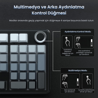 Aula F99 Pro 3 Modlu RGB Hot Swap Mekanik Nimbus V3 Switch Kablosuz Makrolu Klavye Gradyan Gri - 5