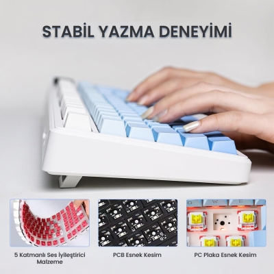 Aula F99 Pro 3 Modlu RGB Hot Swap Mekanik Nimbus V3 Switch Kablosuz Makrolu Klavye Gradyan Mavi - 3