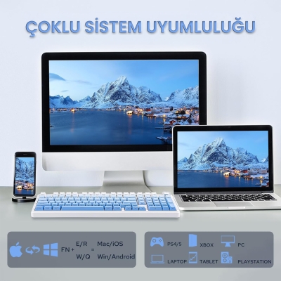 Aula F99 Pro 3 Modlu RGB Hot Swap Mekanik Nimbus V3 Switch Kablosuz Makrolu Klavye Gradyan Mavi - 5