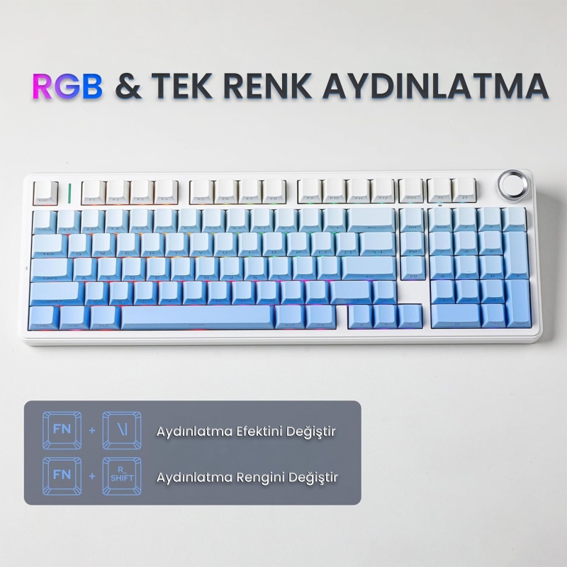 Aula F99 Pro 3 Modlu RGB Hot Swap Mekanik Nimbus V3 Switch Kablosuz Makrolu Klavye Gradyan Mavi - 7