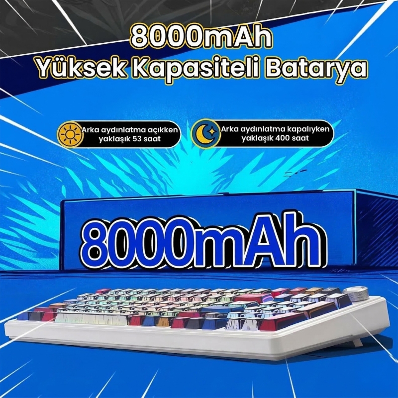 Aula F99 Pro 3 Modlu RGB Hot Swap Mekanik Star Vector Switch Kablosuz Makrolu Klavye Comic - 5