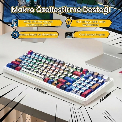 Aula F99 Pro 3 Modlu RGB Hot Swap Mekanik Star Vector Switch Kablosuz Makrolu Klavye Comic - 6