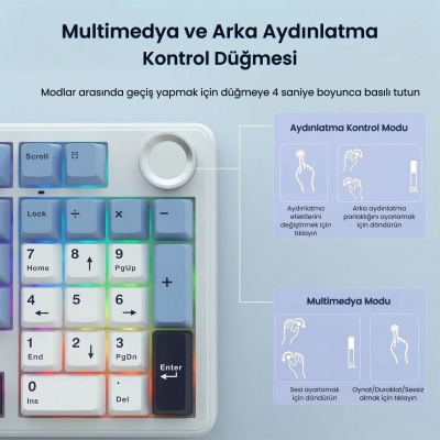 Aula F99 Pro 3 Modlu RGB Hot Swap Mekanik Star Vector Switch Kablosuz Makrolu Klavye Lacivert - 5