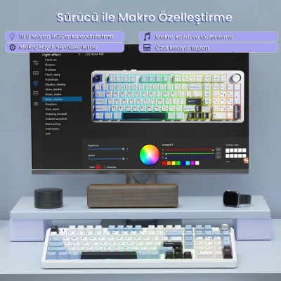 Aula F99 Pro 3 Modlu RGB Hot Swap Mekanik Star Vector Switch Kablosuz Makrolu Klavye Lacivert - 6
