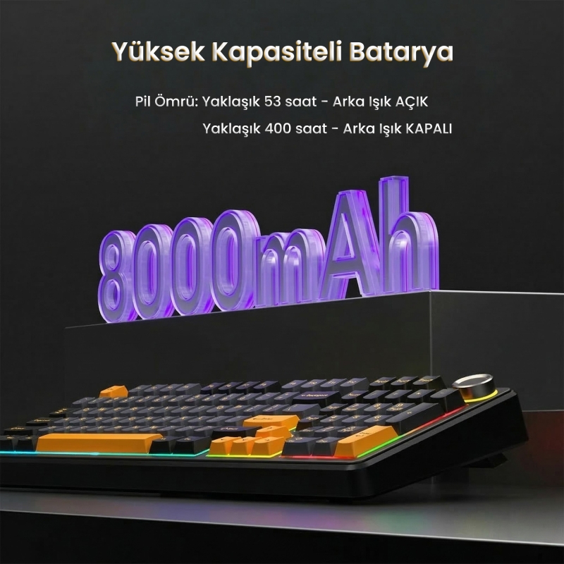 Aula F99 Pro 3 Modlu RGB Hot Swap Mekanik Star Vector Switch Kablosuz Makrolu Klavye Siyah - 9