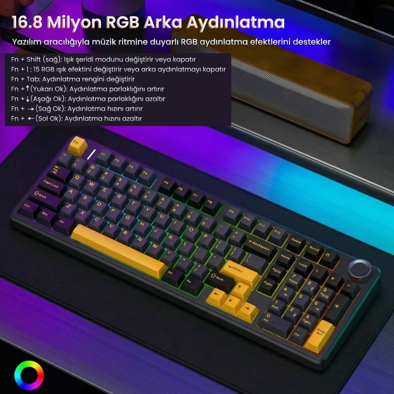 Aula F99 Pro 3 Modlu RGB Hot Swap Mekanik Star Vector Switch Kablosuz Makrolu Klavye Siyah - 4