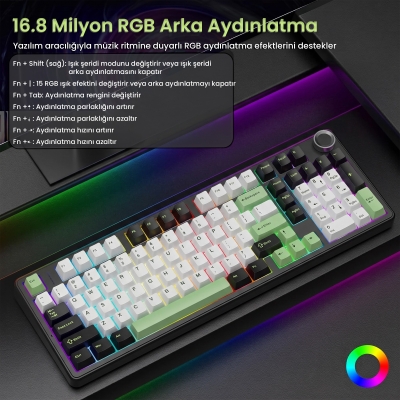 Aula F99 Pro 3 Modlu RGB Hot Swap Mekanik Star Vector Switch Kablosuz Makrolu Klavye Yesil - 4