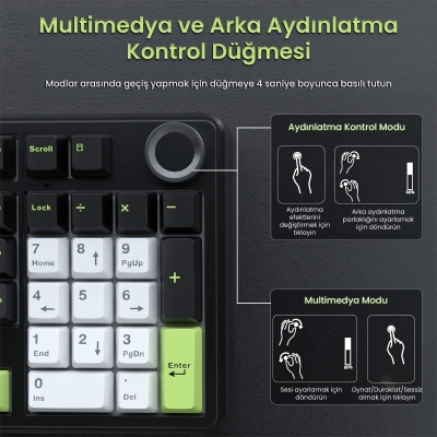 Aula F99 Pro 3 Modlu RGB Hot Swap Mekanik Star Vector Switch Kablosuz Makrolu Klavye Yesil - 5