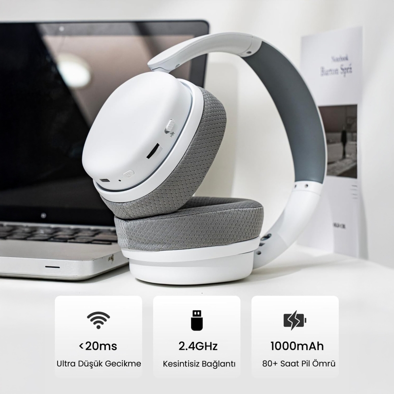 Aula G7 PRO Tri Mode Kablosuz RGB Gaming Mikrofonlu Oyuncu Kulaklığı 7.1 Surround Ses 40mm Driver Düşük Gecikme E-Spor Kulaklık Beyaz - 3