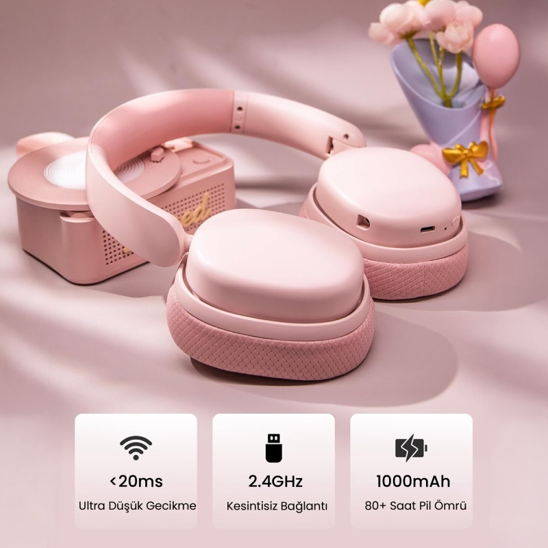 AULA G7 PRO Tri Mode Oyuncu Kulaklığı 7.1 Surround Ses RGB Işıklı Çıkartılabilir Mikrofonlu Kulak Üstü Gaming Kulaklık Pembe - 3