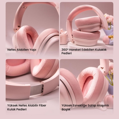 AULA G7 PRO Tri Mode Oyuncu Kulaklığı 7.1 Surround Ses RGB Işıklı Çıkartılabilir Mikrofonlu Kulak Üstü Gaming Kulaklık Pembe - 4