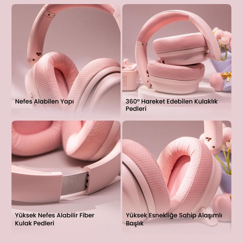 AULA G7 PRO Tri Mode Oyuncu Kulaklığı 7.1 Surround Ses RGB Işıklı Çıkartılabilir Mikrofonlu Kulak Üstü Gaming Kulaklık Pembe - 4