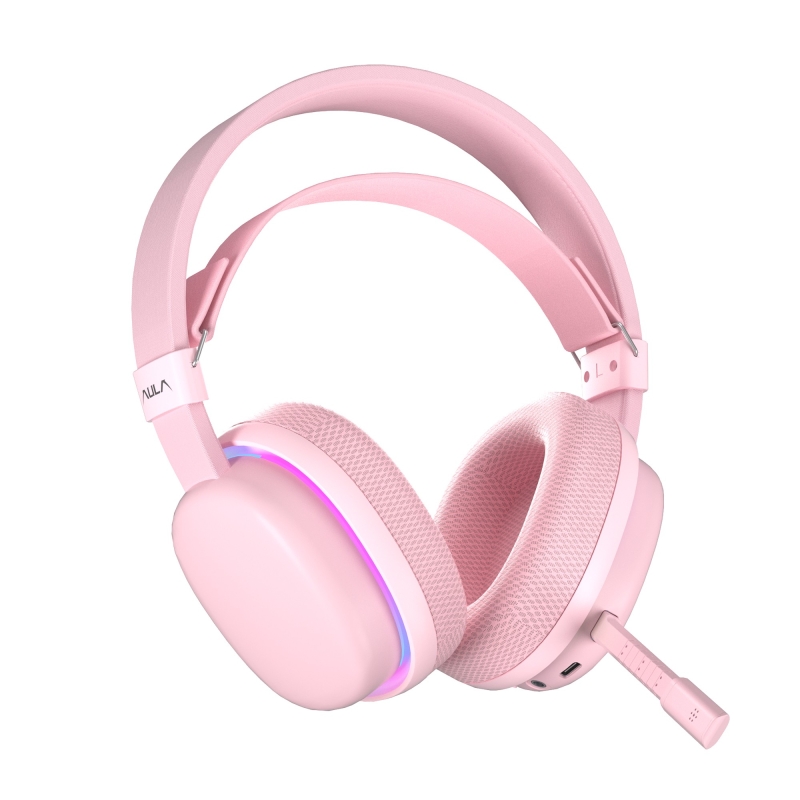 Aula G7 Tri Mode Kablosuz RGB Gaming Mikrofonlu Oyuncu Kulaklığı 40mm Driver Gürültü Engelleyici Mikrofonlu Kulaklık Pembe - 8