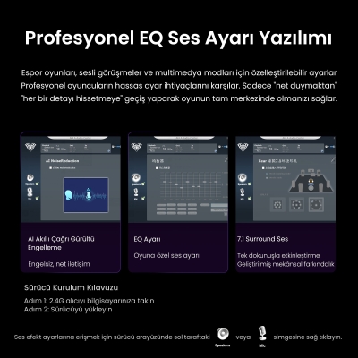 Aula G7 Tri Mode Kablosuz RGB Gaming Mikrofonlu Oyuncu Kulaklığı 40mm Driver Gürültü Engelleyici Mikrofonlu Kulaklık Siyah - 5