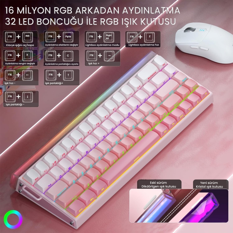 Aula Hero 68 He Manyetik Klavye Rapid Trigger Black King Switch 8000Hz RGB Neon TKL Hot Swap Oyuncu Klavyesi Pembe - 3