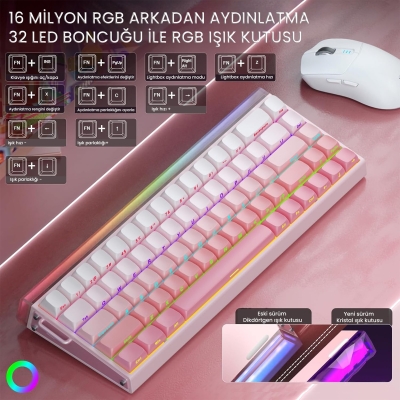 Aula Hero 68 He Manyetik Klavye Rapid Trigger Black King Switch 8000Hz RGB Neon TKL Hot Swap Oyuncu Klavyesi Pembe - 4