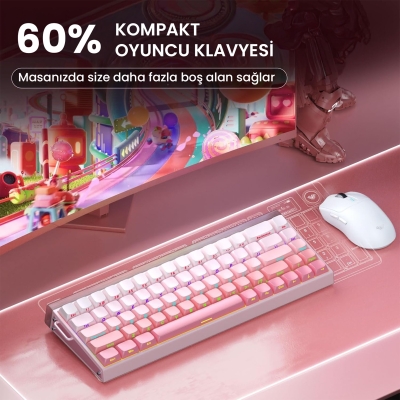 Aula Hero 68 He Manyetik Klavye Rapid Trigger Black King Switch 8000Hz RGB Neon TKL Hot Swap Oyuncu Klavyesi Pembe - 8