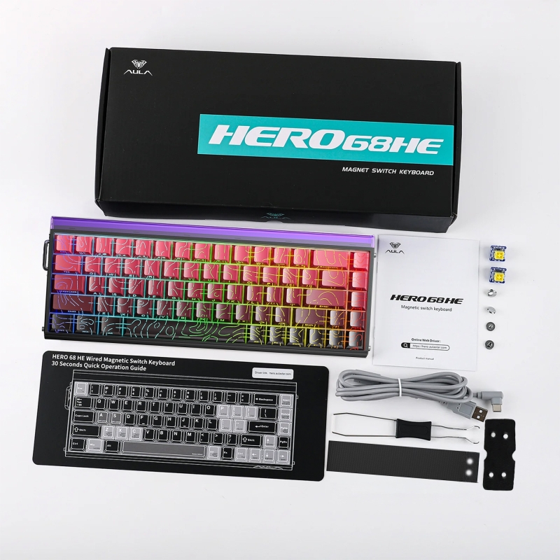 Aula Hero 68 He Manyetik Klavye Rapid Trigger Dragon King Switch 8000Hz RGB Neon TKL Hot Swap Oyuncu Klavyesi Kırmızı - 9