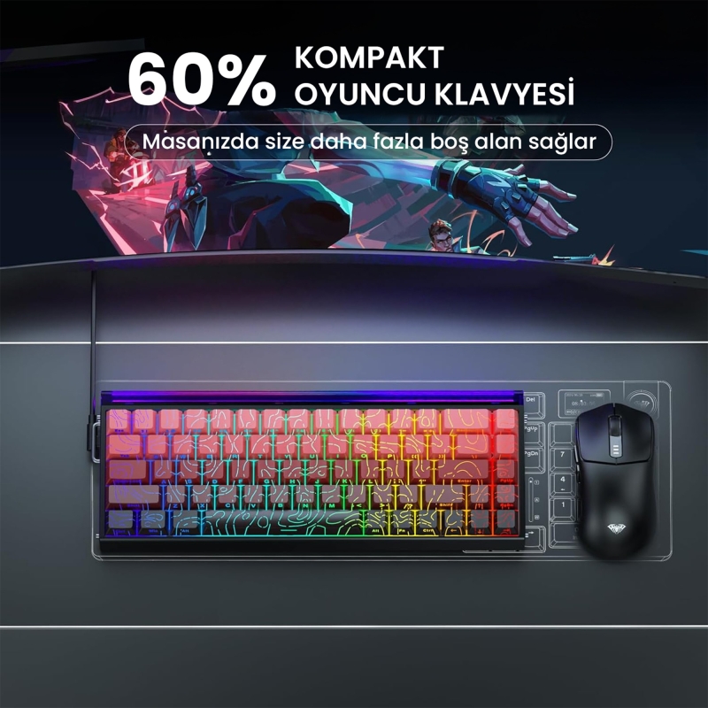 Aula Hero 68 He Manyetik Klavye Rapid Trigger Dragon King Switch 8000Hz RGB Neon TKL Hot Swap Oyuncu Klavyesi Kırmızı - 8