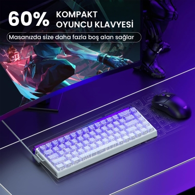 Aula Hero 68 He Manyetik Klavye Rapid Trigger Dragon King Switch 8000Hz RGB Neon TKL Hot Swap Oyuncu Klavyesi Mor - 7