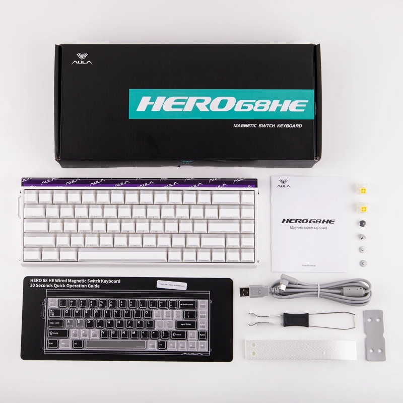 Aula Hero 68 He Manyetik Klavye Rapid Trigger Jade King Switch 8000Hz RGB Neon TKL Hot Swap Oyuncu Klavyesi Beyaz - 9