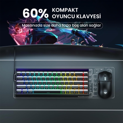 Aula Hero 68 He Manyetik Klavye Rapid Trigger Jade King Switch 8000Hz RGB Neon TKL Hot Swap Oyuncu Klavyesi Siyah - 7