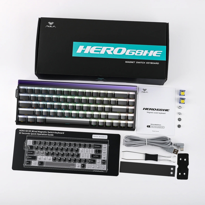 Aula Hero 68 He Manyetik Klavye Rapid Trigger Jade King Switch 8000Hz RGB Neon TKL Hot Swap Oyuncu Klavyesi Siyah - 9