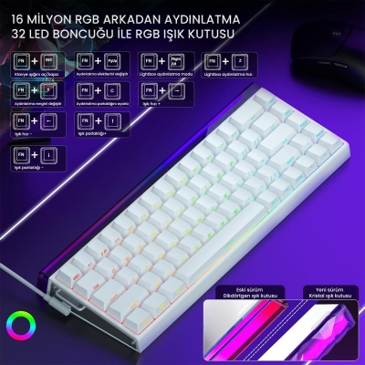 Aula Hero 68 He Manyetik Klavye Rapid Trigger Meteor Switch 8000Hz RGB Neon TKL Hot Swap Oyuncu Klavyesi Beyaz - 3