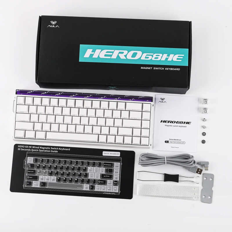Aula Hero 68 He Manyetik Klavye Rapid Trigger Meteor Switch 8000Hz RGB Neon TKL Hot Swap Oyuncu Klavyesi Beyaz - 8