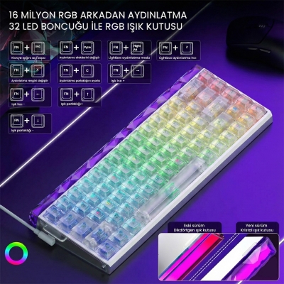 Aula Hero 68 He Manyetik Klavye Rapid Trigger Silver Switch 8000Hz RGB Neon TKL Hot Swap Oyuncu Klavyesi Şeffaf - 3