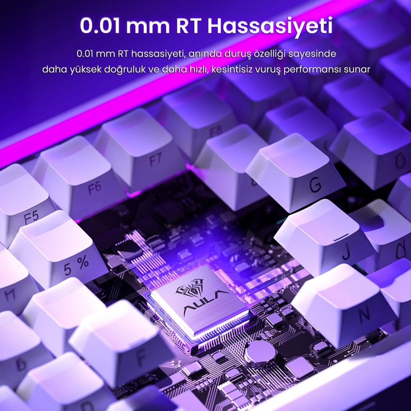 Aula Hero 84 He Manyetik Klavye Rapid Trigger Black King Switch 8000Hz RGB Neon TKL Hot Swap Oyuncu Klavyesi Beyaz - 3