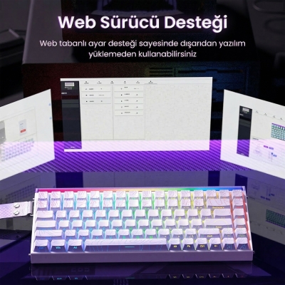 Aula Hero 84 He Manyetik Klavye Rapid Trigger Black King Switch 8000Hz RGB Neon TKL Hot Swap Oyuncu Klavyesi Desenli Beyaz - 2