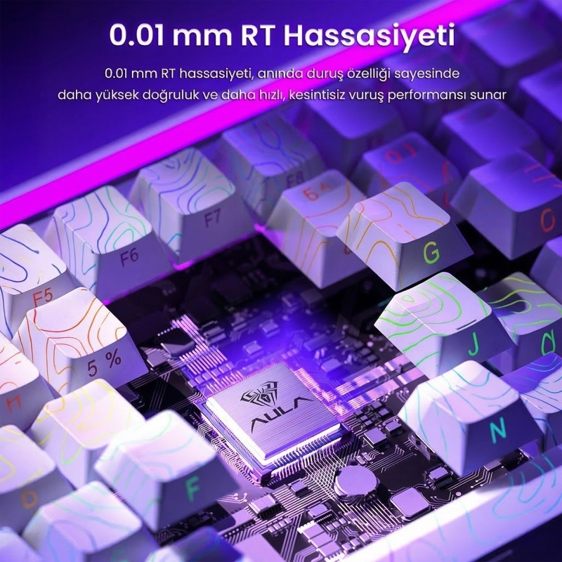 Aula Hero 84 He Manyetik Klavye Rapid Trigger Black King Switch 8000Hz RGB Neon TKL Hot Swap Oyuncu Klavyesi Desenli Beyaz - 3