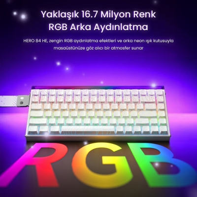 Aula Hero 84 He Manyetik Klavye Rapid Trigger Black King Switch 8000Hz RGB Neon TKL Hot Swap Oyuncu Klavyesi Desenli Beyaz - 4