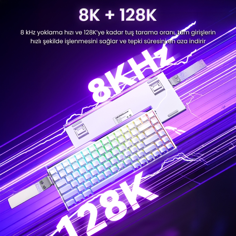 Aula Hero 84 He Manyetik Klavye Rapid Trigger Black King Switch 8000Hz RGB Neon TKL Hot Swap Oyuncu Klavyesi Desenli Beyaz - 5